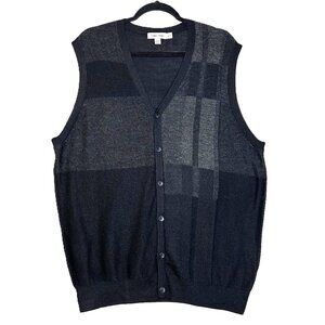 Calvin Klein Sweater Vest Men's XL Black/Gray Merino Wool Blend Striped Cardigan
